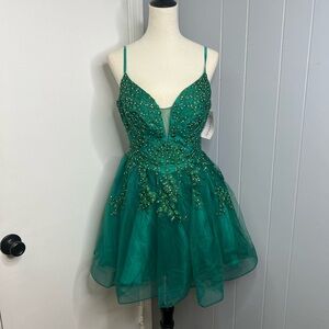 Elegant Green Embellished Mini Dress